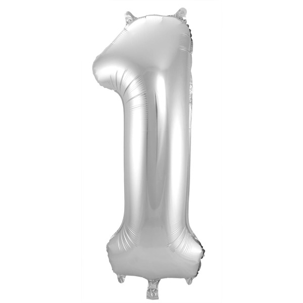 Zilveren Folieballon Cijfer 1 - 86 cm